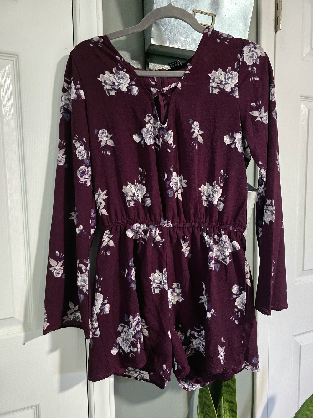 Rue21 Burgundy Floral Long-Sleeve Tie-Front Romper